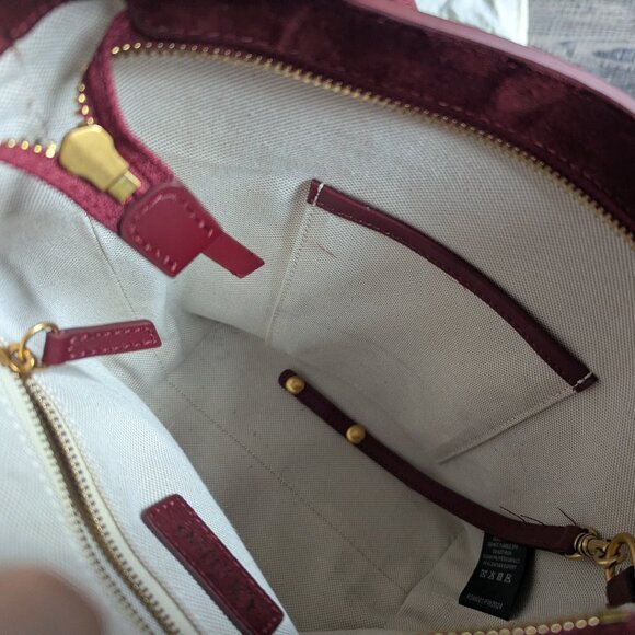 Quince Italian Suede Bucket Crossbody Leather Bag Merlot Burgundy Brass Minimal - Picture 10 of 13